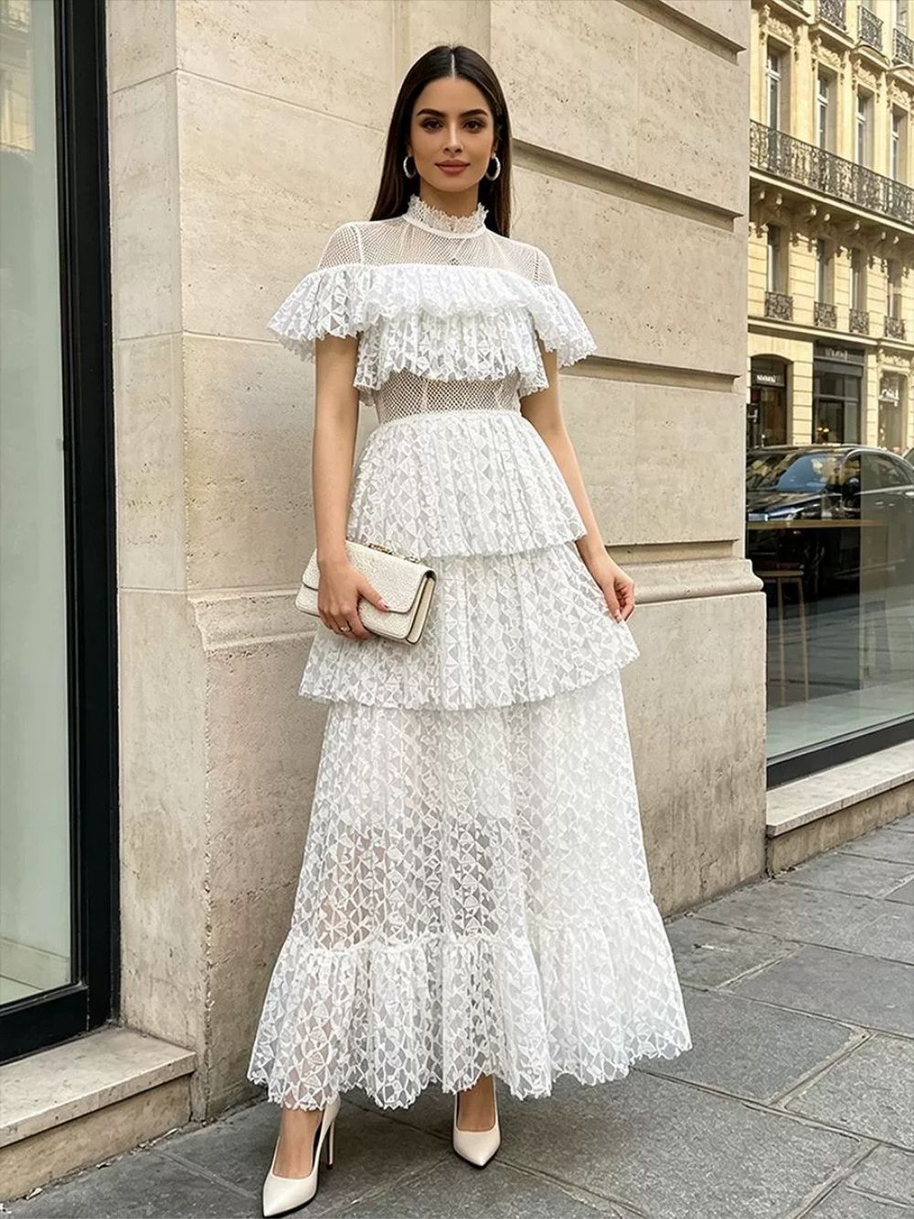 Marylin White Layered Maxi Dress - OWNCI Marylin White Layered Maxi Dress - OWNCI