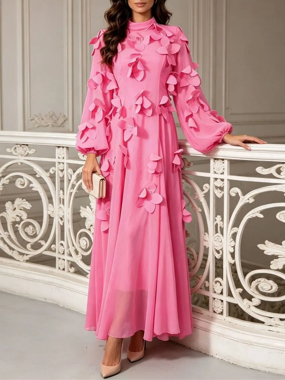 Mariyah Flower Embellished Long Sleeve Maxi Dress - OWNCI Mariyah Flower Embellished Long Sleeve Maxi Dress - OWNCI