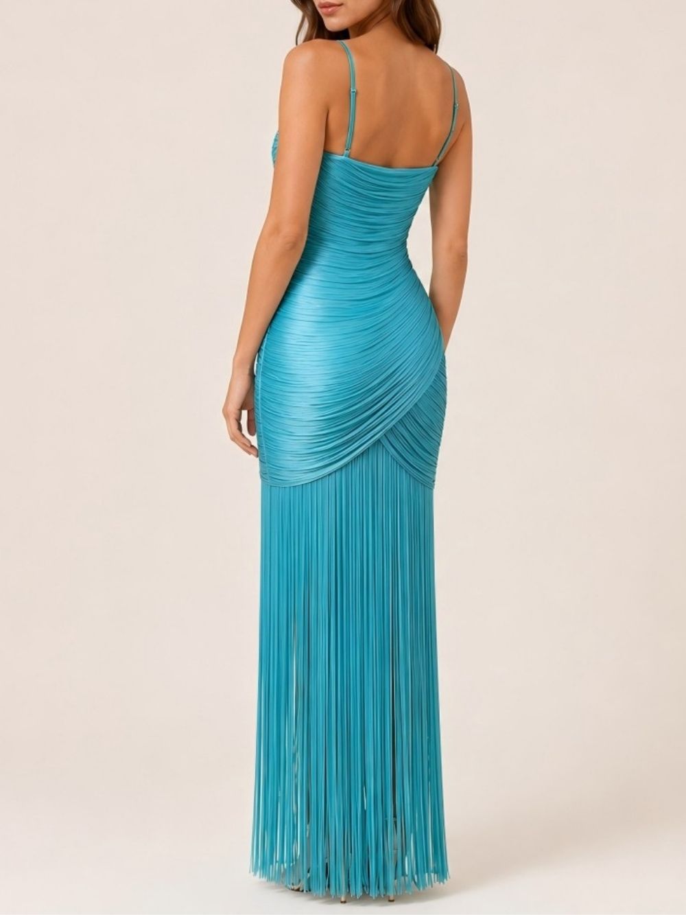 Mane Blue Spaghetti Tassel Maxi Dress - OWNCI