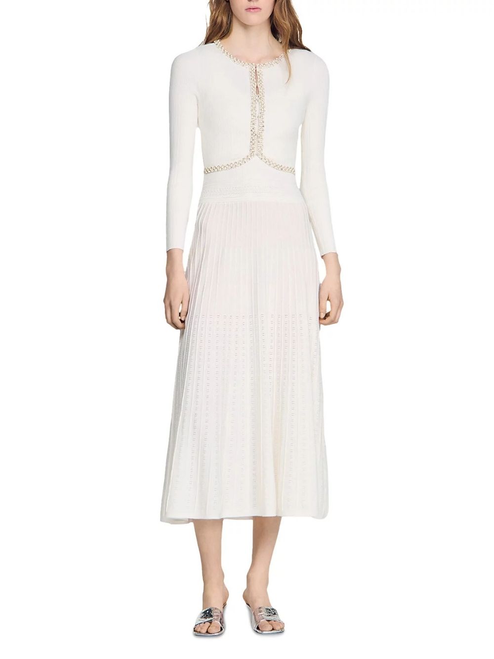 Cropped Pearl and Rhinestone Embellished Cardigan - OWNCI