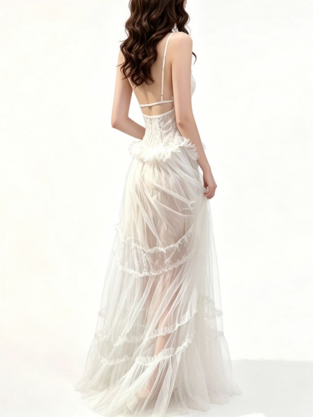 Marija White Spaghetti Mesh Maxi Dress - OWNCI