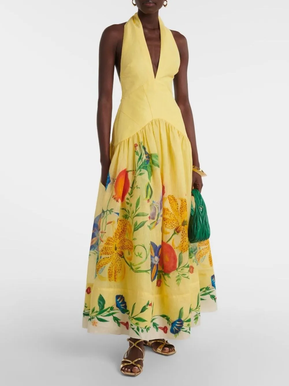 Maritere Yellow Halter Printed Maxi Dress - OWNCI Maritere Yellow Halter Printed Maxi Dress - OWNCI