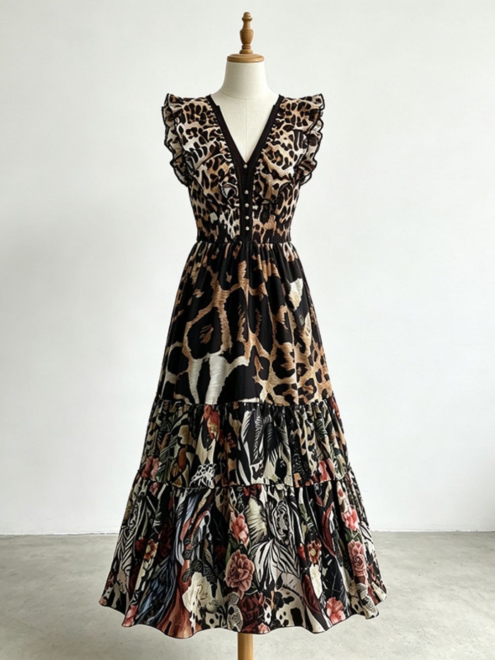 Margarita V-Neck Leopard Printed Maxi Dress - OWNCI Margarita V-Neck Leopard Printed Maxi Dress - OWNCI