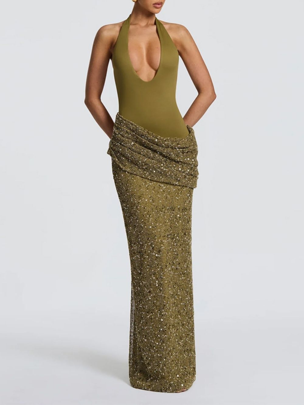 Matat Green Halter Sequin Maxi Dress - OWNCI Matat Green Halter Sequin Maxi Dress - OWNCI