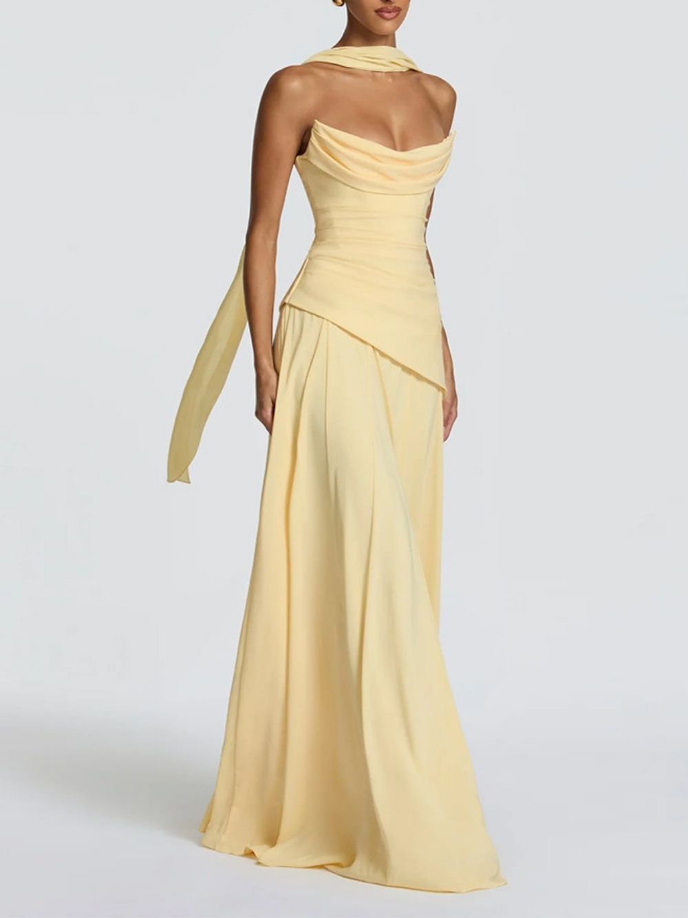 Materia Yellow Strapless Maxi Dress - OWNCI