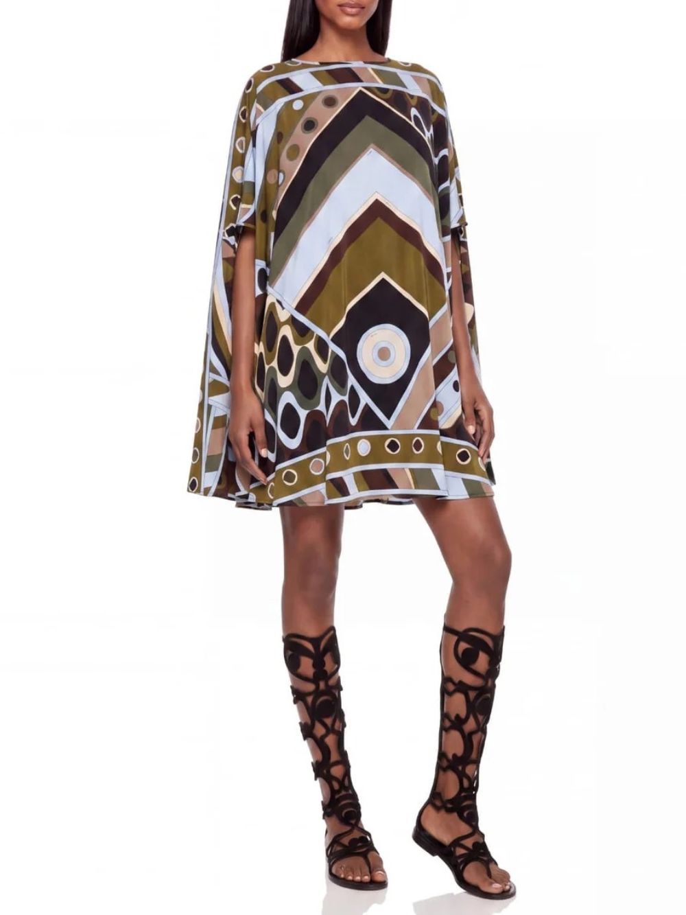 Hylora Raglan Sleeve Geo Printed Mini Dress - OWNCI