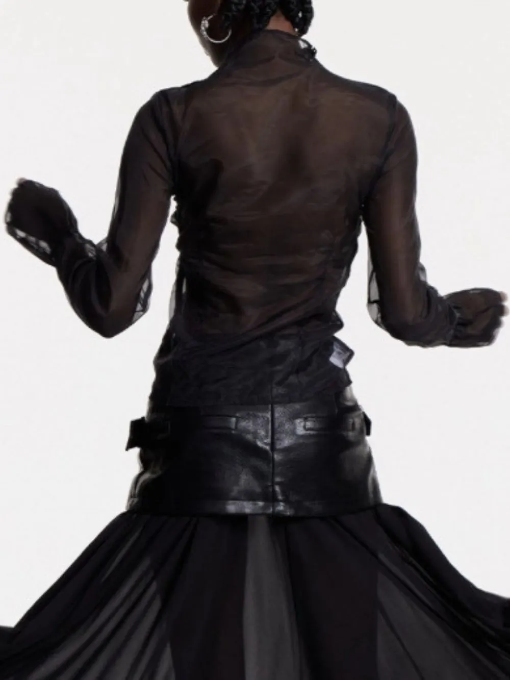Manuela Black Long Sleeve Mesh Top