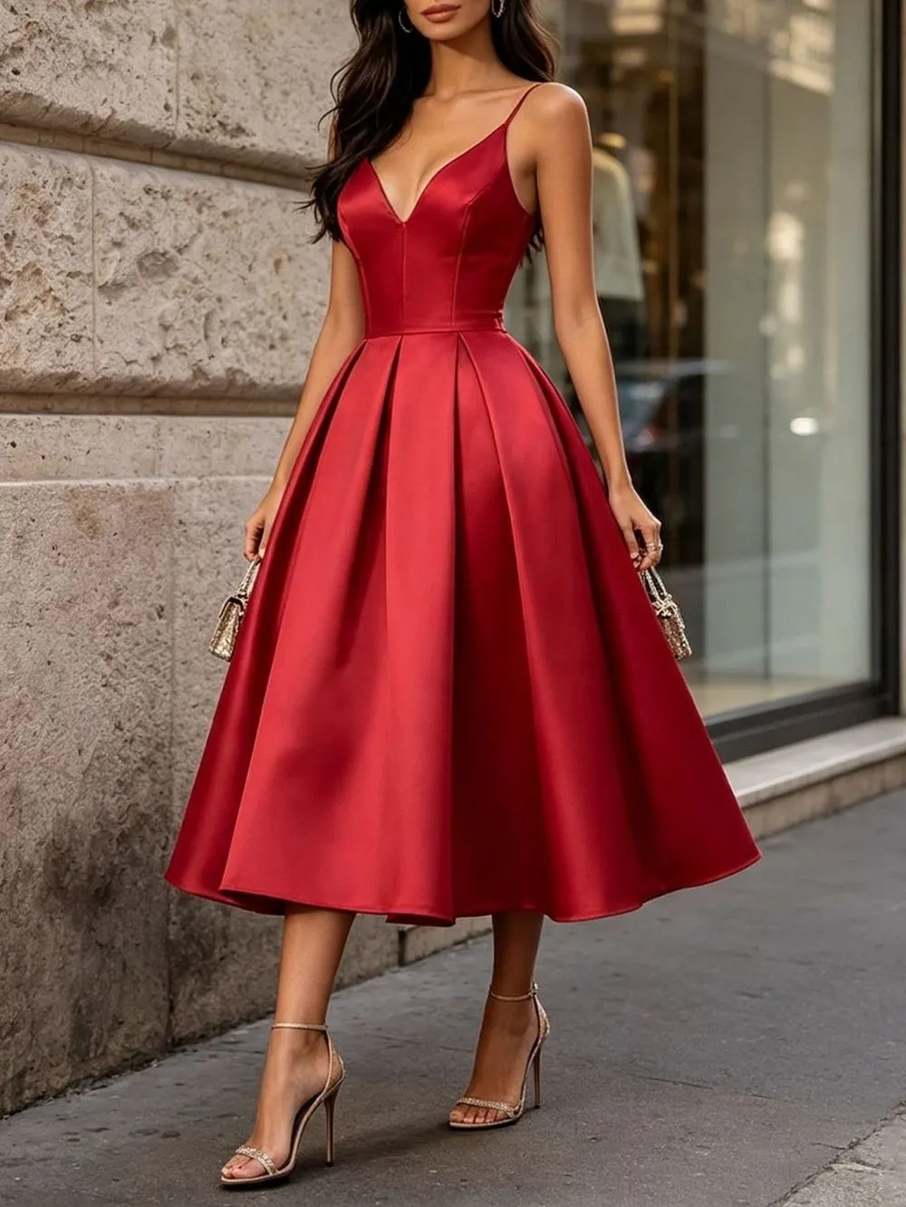 Masa Spaghetti V-Neck Backless Midi Dress - OWNCI Masa Spaghetti V-Neck Backless Midi Dress - OWNCI