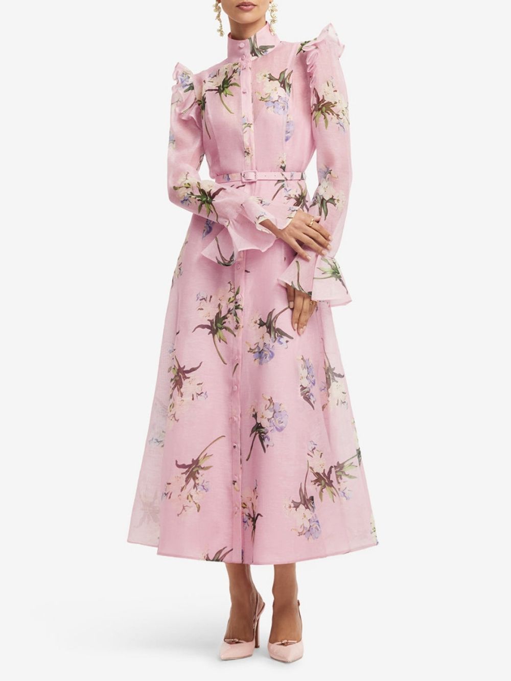 Marlee Pink Long Sleeve Floral Midi Dress - OWNCI Marlee Pink Long Sleeve Floral Midi Dress - OWNCI