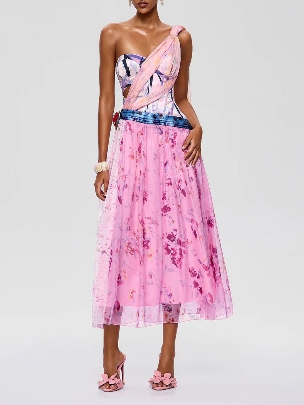 7fe060c5d5247cae9b4a09451d6ae3d4 Morqen One Shoulder Floral Midi Dress
