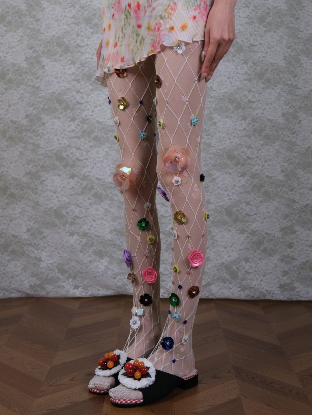 Marsha Flower Embellished Tights - OWNCI