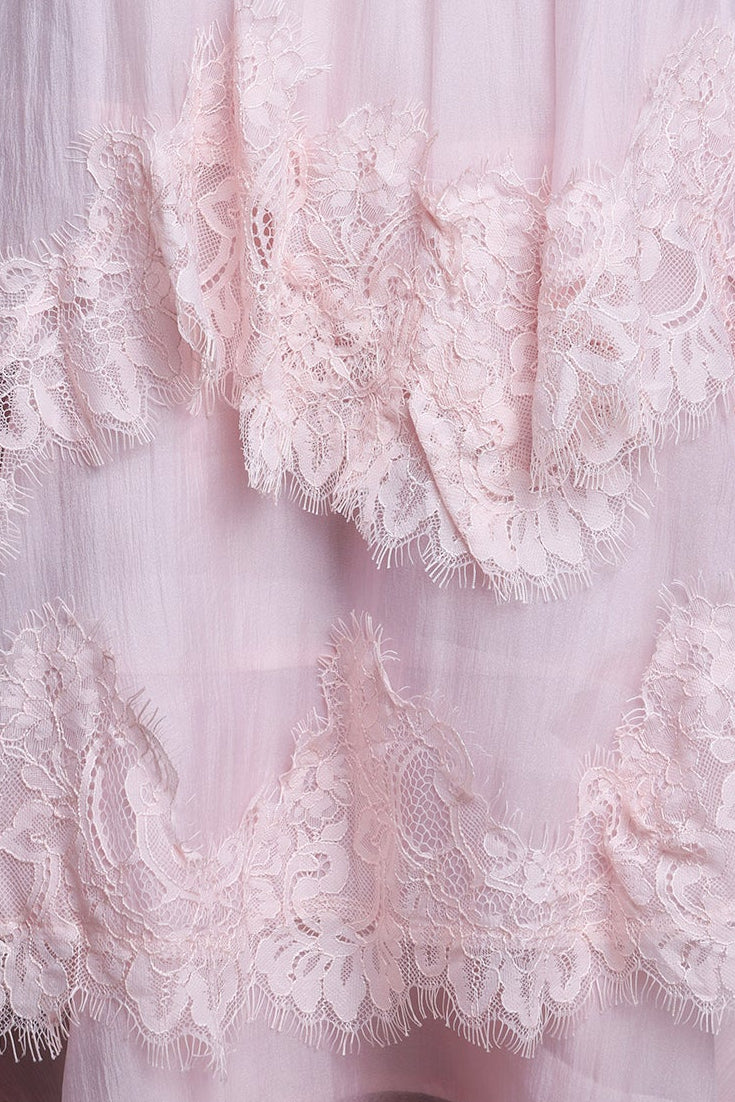 Blush Pink Spaghetti Strap Multi-Tier Eyelash Lace Tulle Babydoll Mini Dress - OWNCI Blush Pink Spaghetti Strap Multi-Tier Eyelash Lace Tulle Babydoll Mini Dress - OWNCI