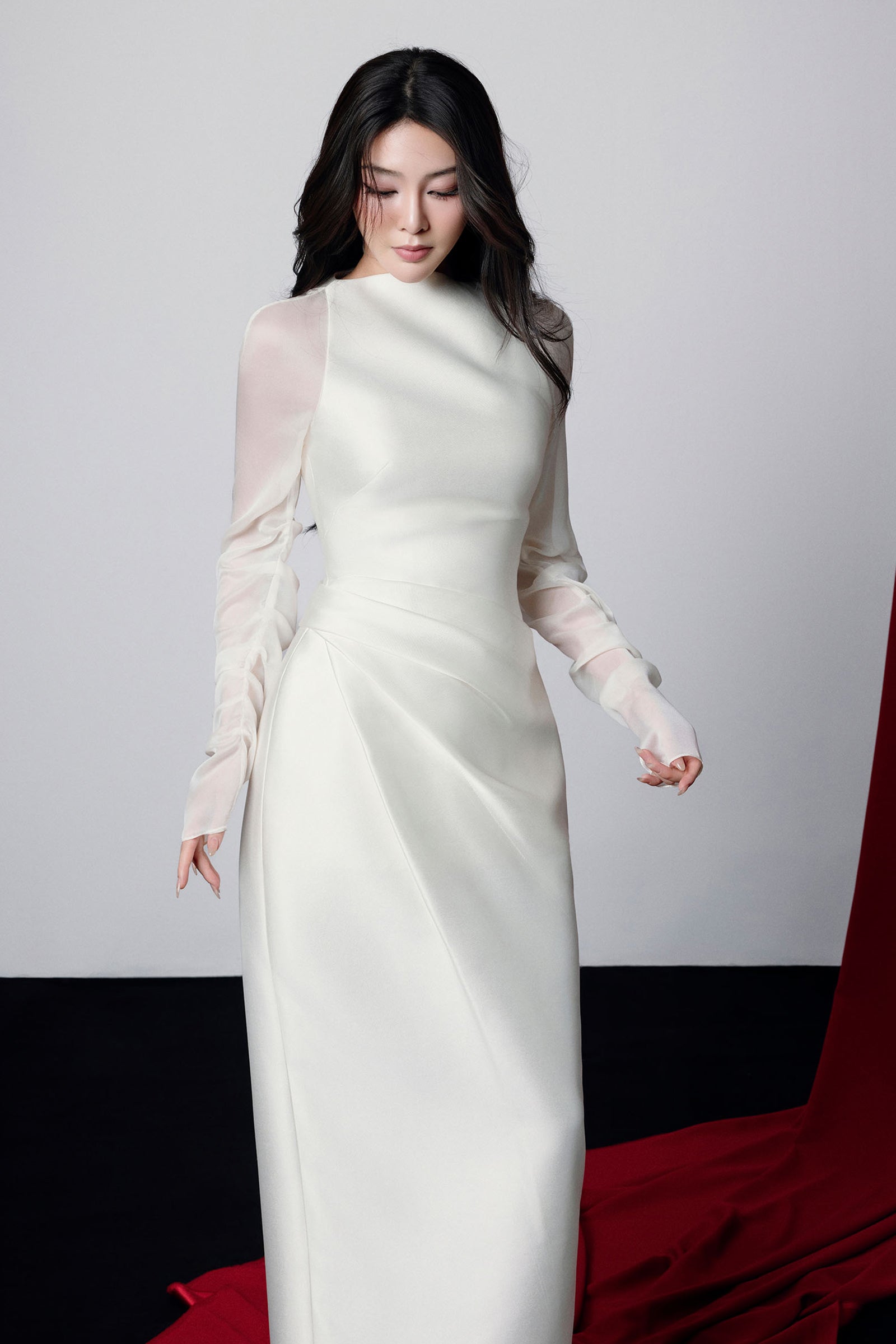 82deaaa2187a748b344412cadc68233e Griselda Boat Neck Gathered Midi Dress In Ivory