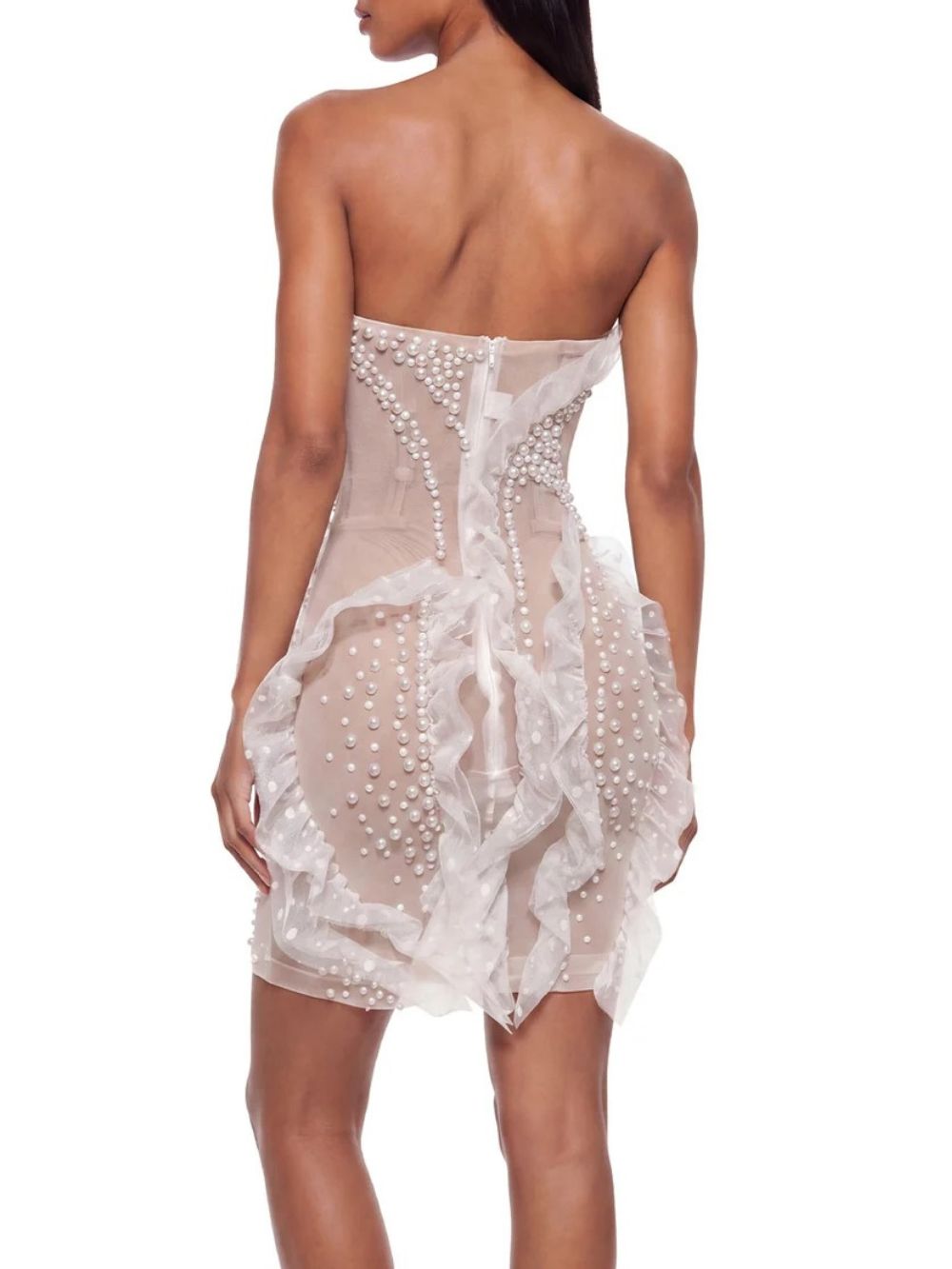 Tyrelune Strapless Pearl Mesh Mini Dress - OWNCI