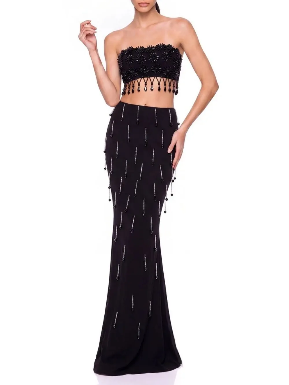 Anqorin Strapless Fringe Bandage Skirt Set - OWNCI