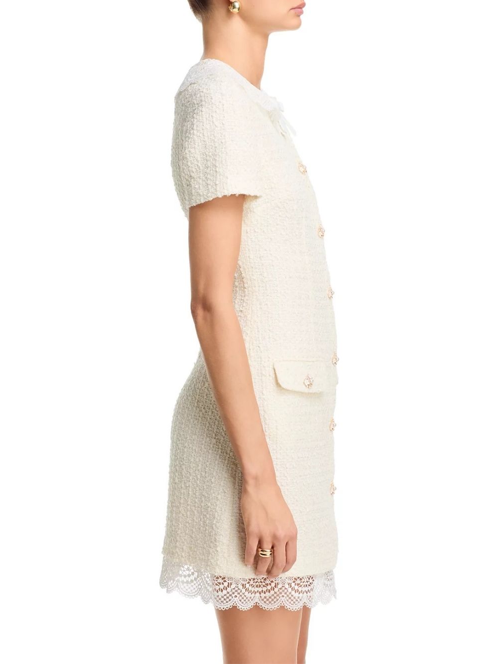 Boucle Lace Trim Mini Dress - OWNCI Boucle Lace Trim Mini Dress - OWNCI