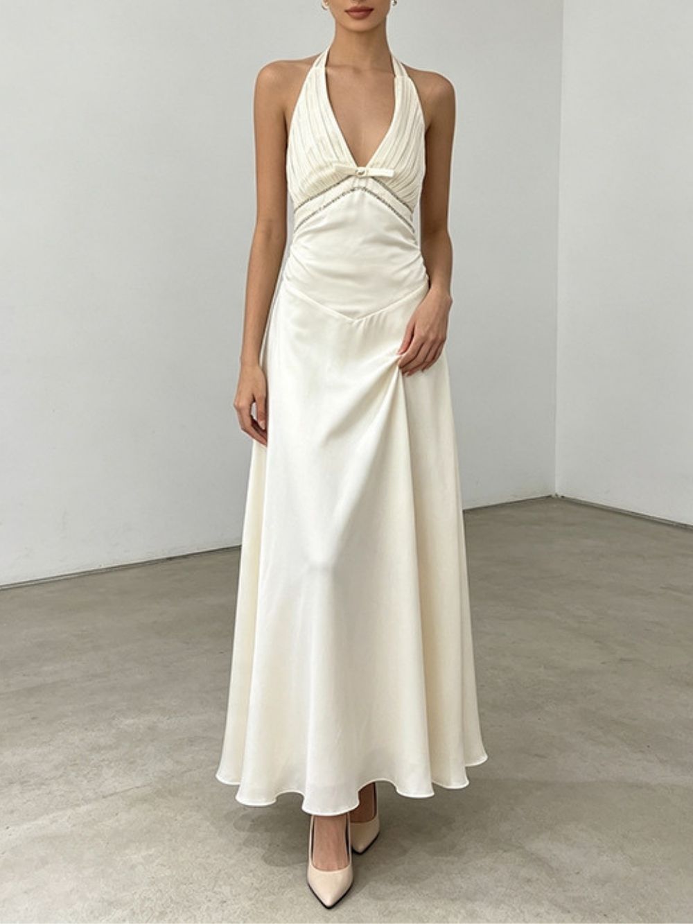 Mansi White Halter Maxi Dress - OWNCI Mansi White Halter Maxi Dress - OWNCI
