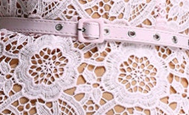 Light Pink Floral Lace Lapel Collar Short Sleeve Mermaid Midi Dress With Matching Belt - OWNCI