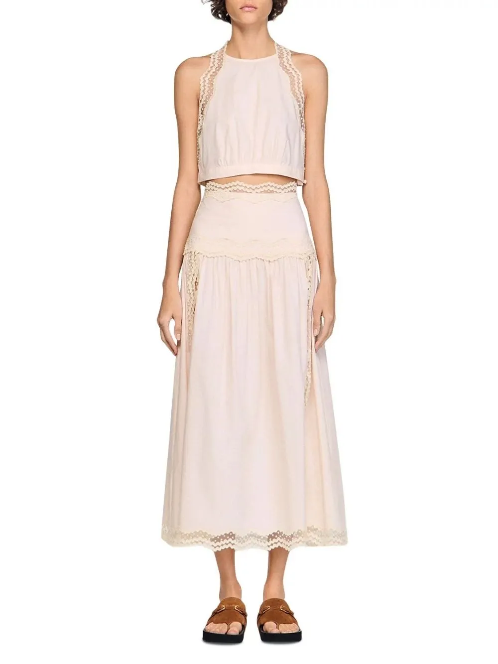 Cotton Crop Top with Lace Trim - OWNCI