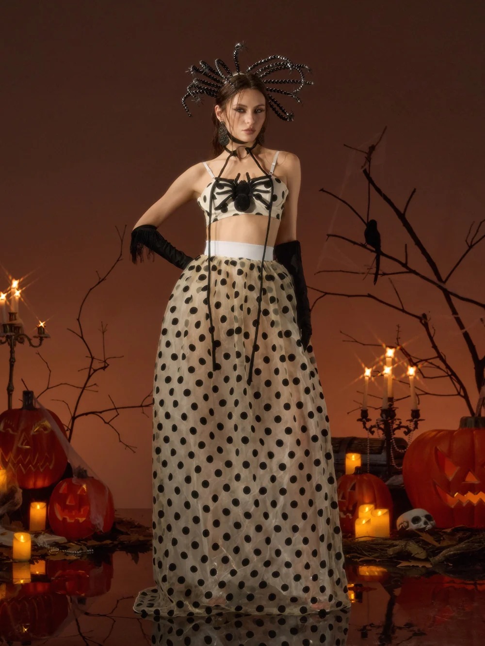 Galessa Spaghetti Spider Dot Skirt Set - OWNCI Galessa Spaghetti Spider Dot Skirt Set - OWNCI
