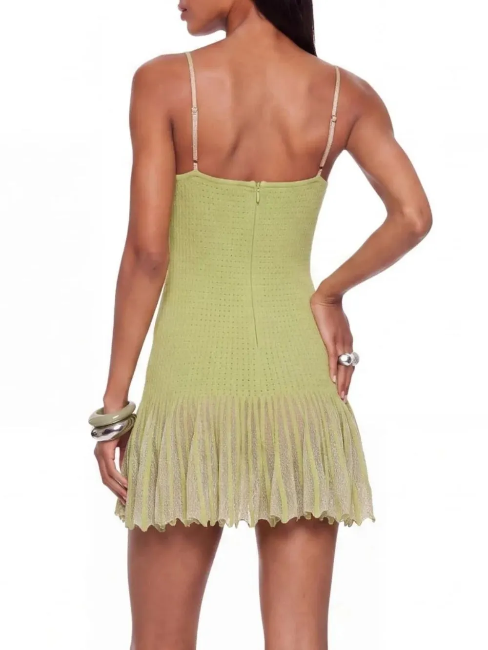 Myrox Spaghetti Knit Ruffle Mini Dress - OWNCI
