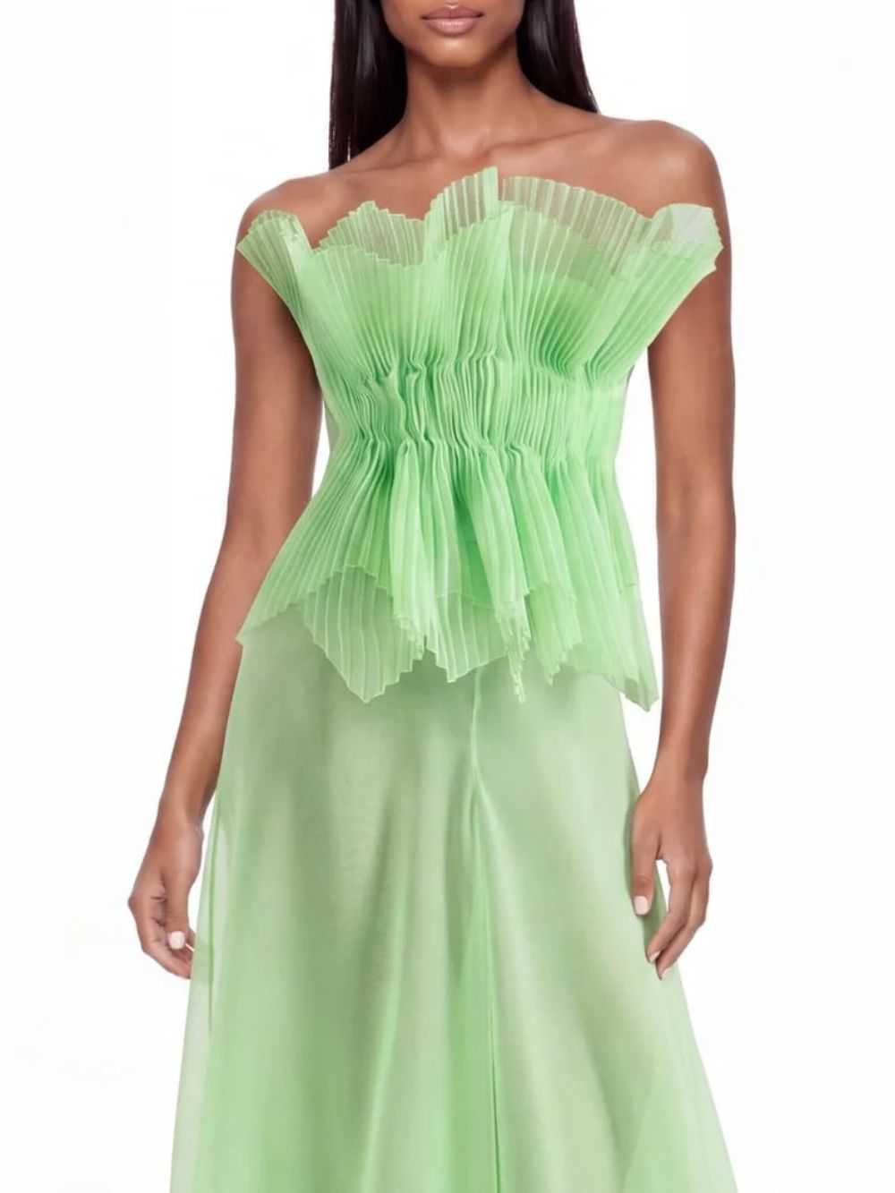 Ovelune Strapless Pleated Mesh Maxi Dress - OWNCI Ovelune Strapless Pleated Mesh Maxi Dress - OWNCI