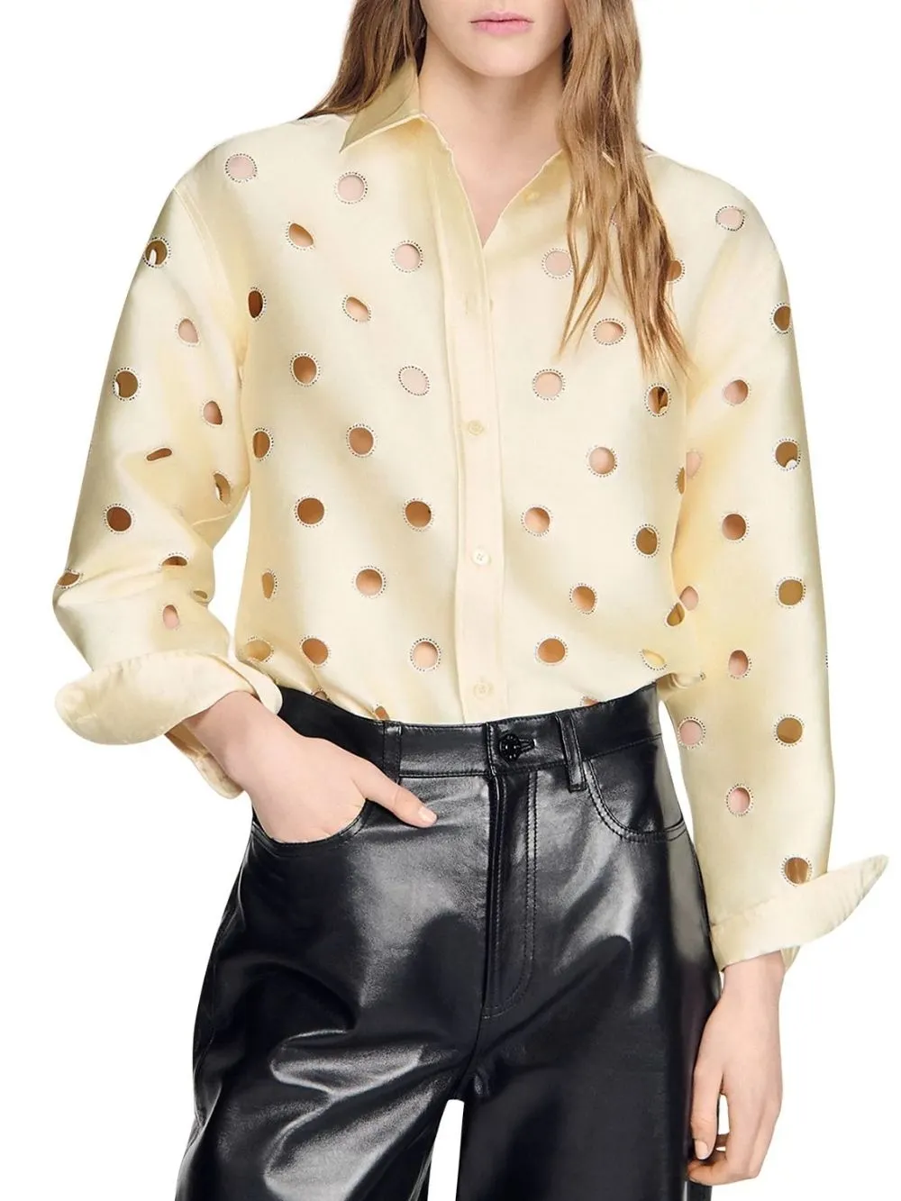 Openwork Rhinestone Shirt - OWNCI Openwork Rhinestone Shirt - OWNCI