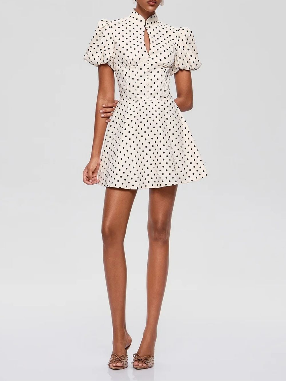 Fortuna Puff Sleeve Corset Dot Mini Dress - OWNCI