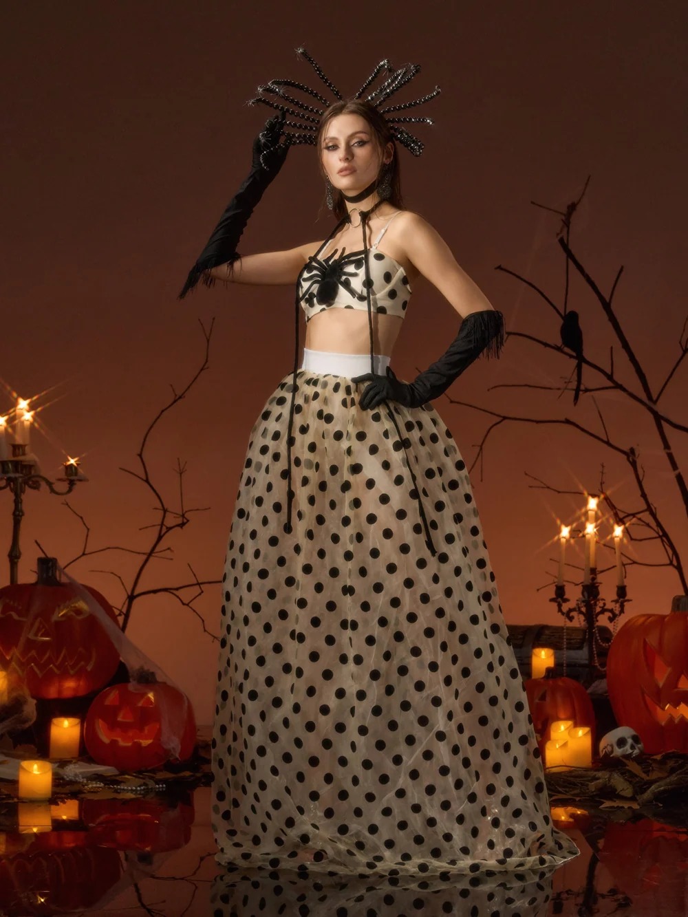 Galessa Spaghetti Spider Dot Skirt Set - OWNCI Galessa Spaghetti Spider Dot Skirt Set - OWNCI