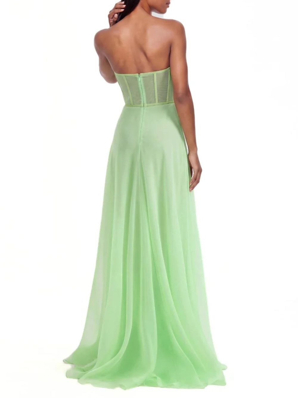 Ovelune Strapless Pleated Mesh Maxi Dress - OWNCI