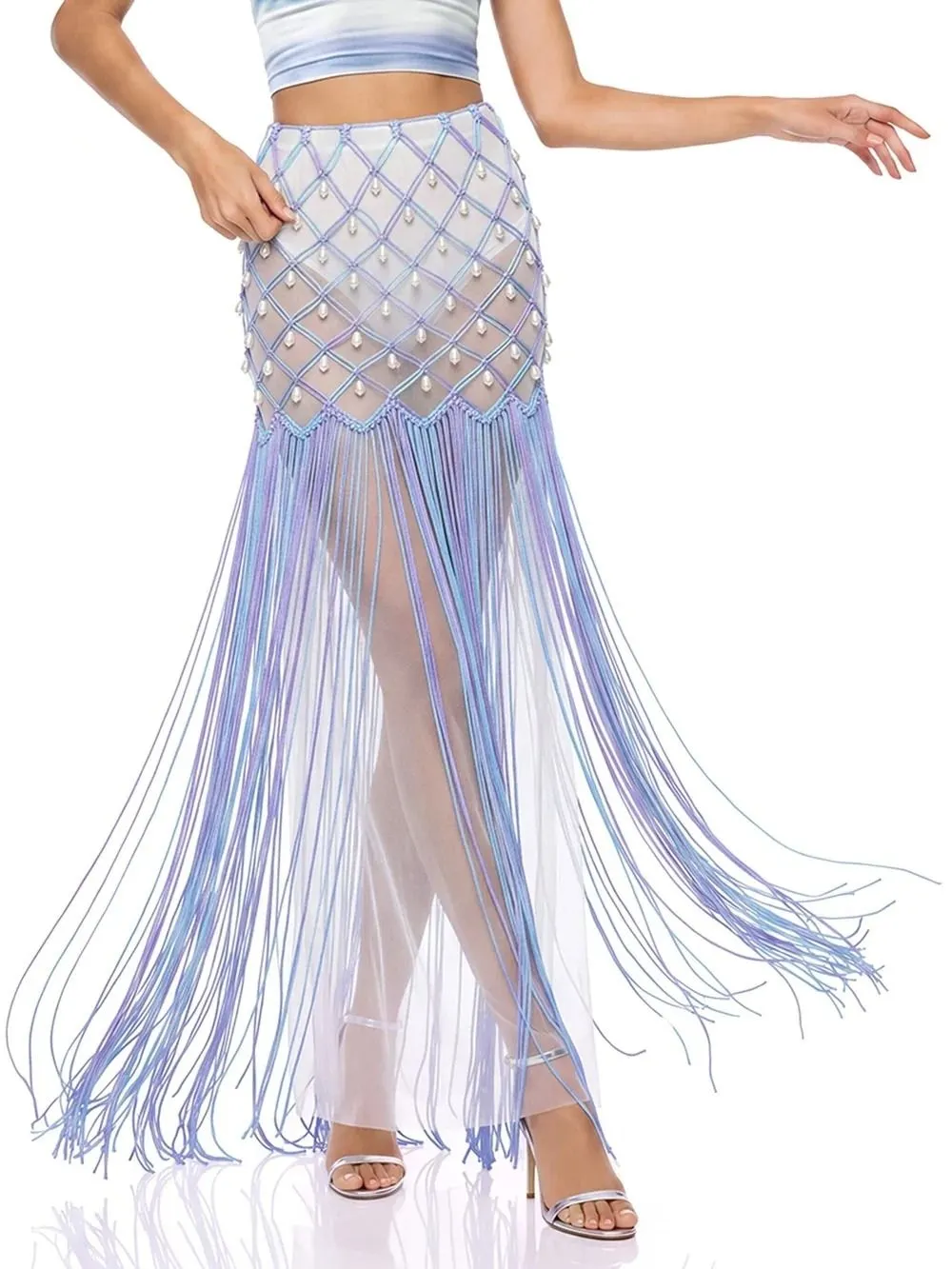 Trevianx Fringe Crystal Mesh Skirt - OWNCI Trevianx Fringe Crystal Mesh Skirt - OWNCI