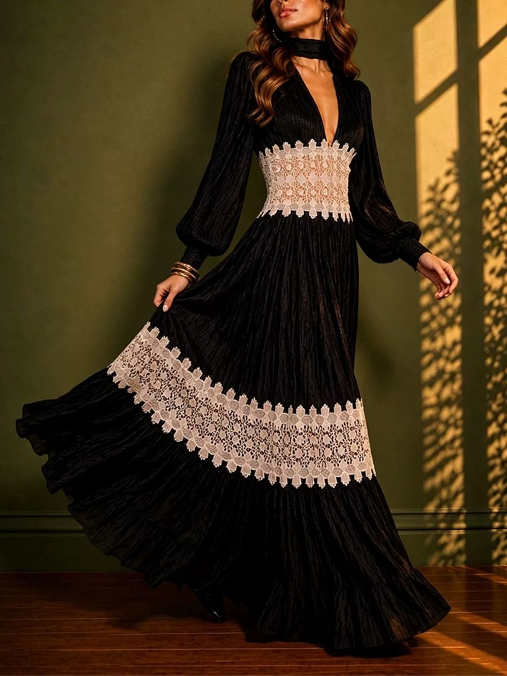 8c716f73a5add26215ce7b52c23e8e9e Mance Black Long Sleeve Lace Maxi Dress