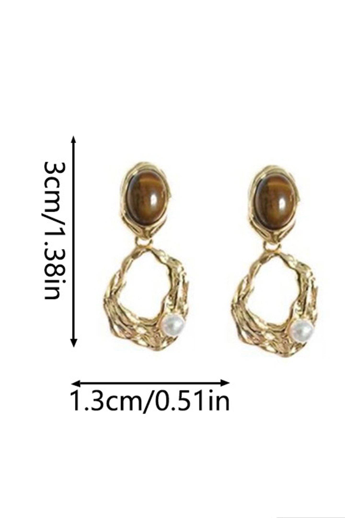 Tiger Eye Stone Pearl Irregular Wavy Hollow Gold Drop Earrings - OWNCI Tiger Eye Stone Pearl Irregular Wavy Hollow Gold Drop Earrings - OWNCI