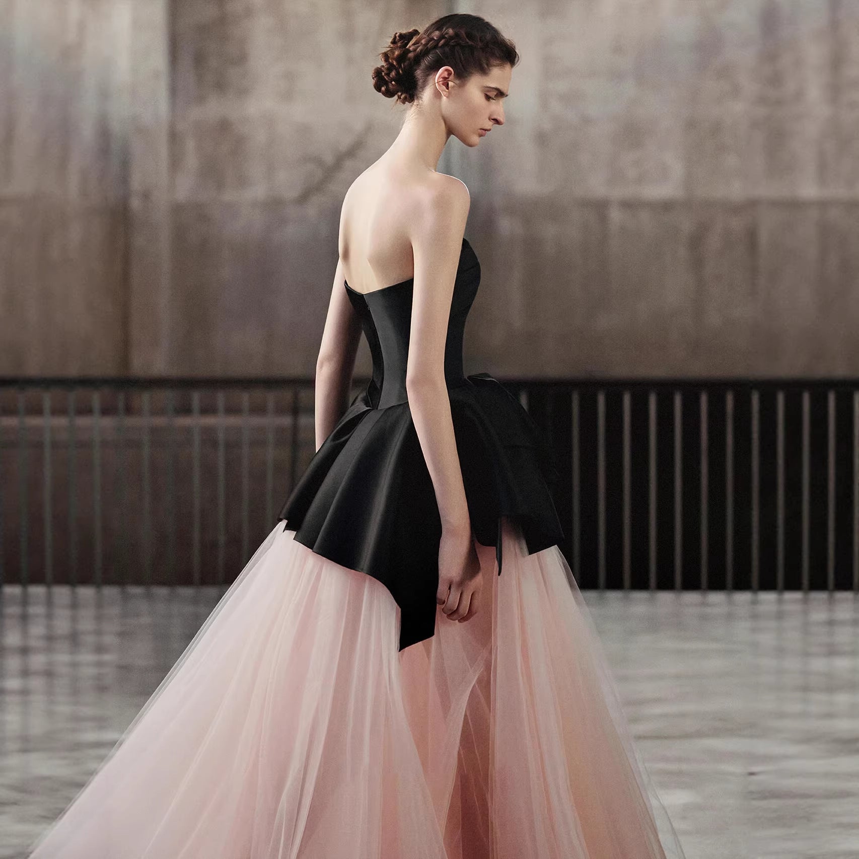 Strapless Satin Big Bow Contrast Pink Tulle Ball Gown - OWNCI Strapless Satin Big Bow Contrast Pink Tulle Ball Gown - OWNCI