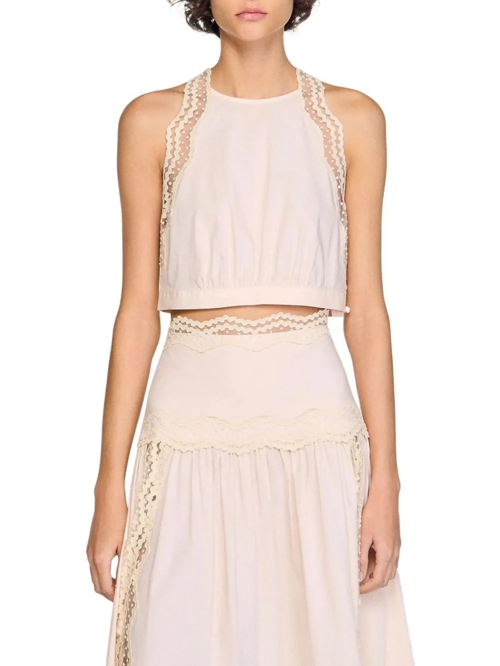 Cotton Crop Top with Lace Trim - OWNCI
