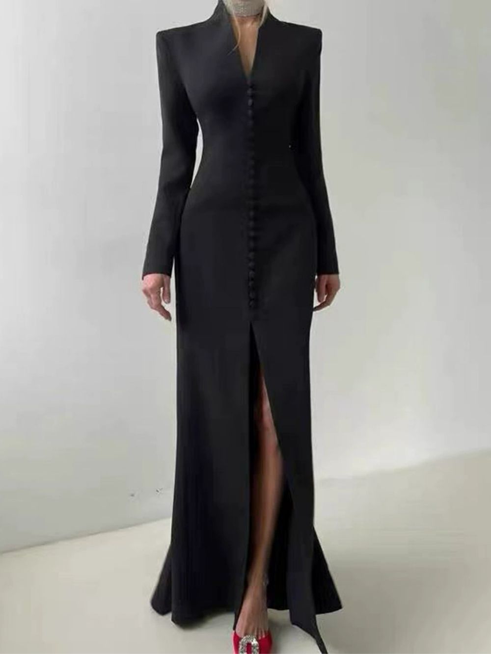 Masahide Long Sleeve Slit Maxi Dress - OWNCI