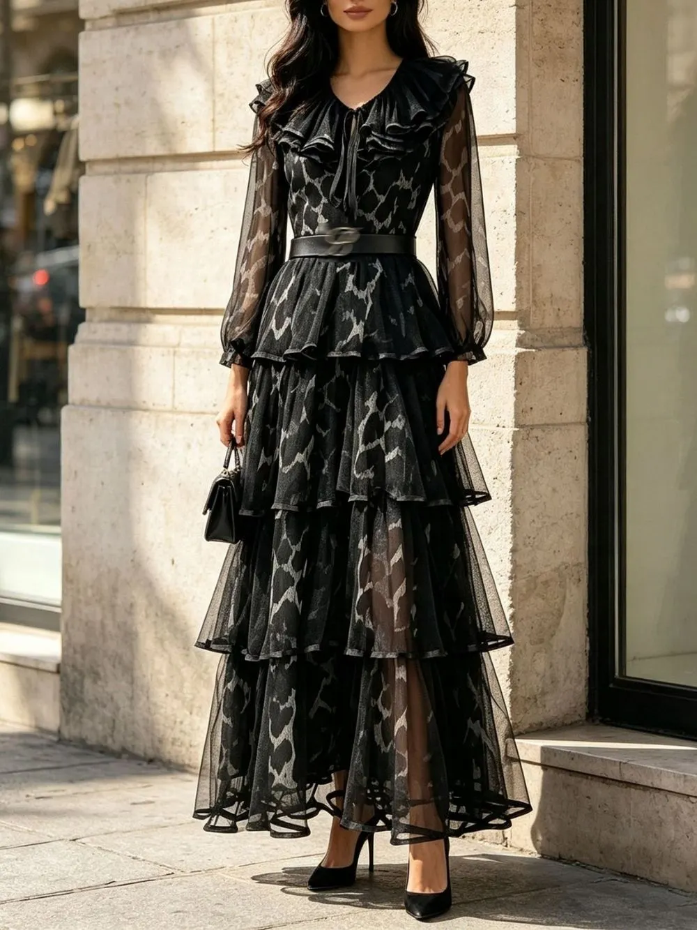 92c9f395707a4b11c34f96f86492031f Margo Black Leopard Long Sleeve Maxi Dress