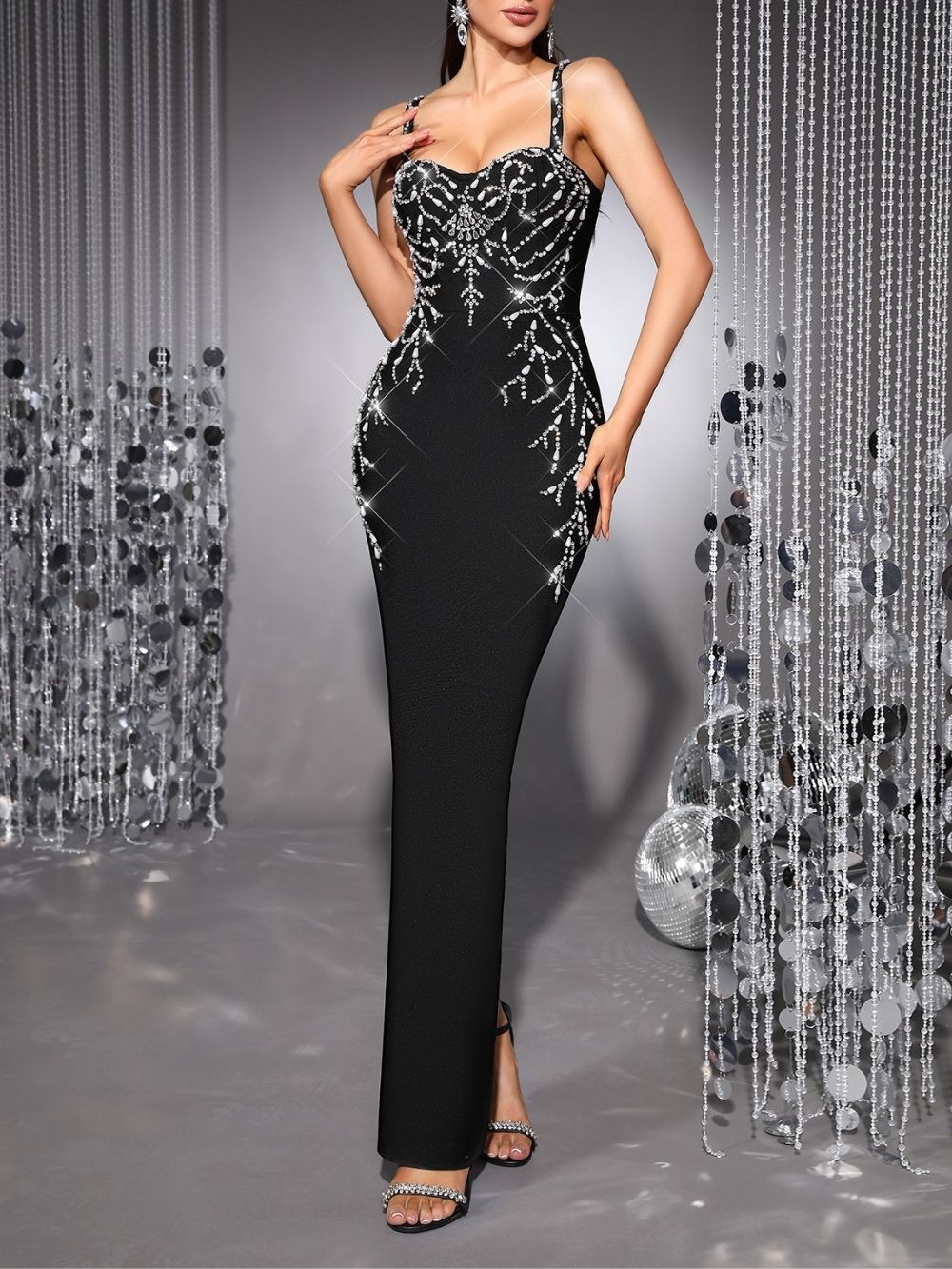 Mariza Black Strappy Diamante Bandage Maxi Dress - OWNCI Mariza Black Strappy Diamante Bandage Maxi Dress - OWNCI