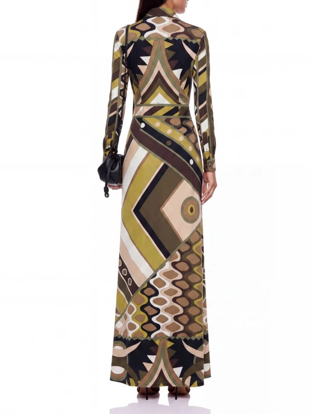 Hylora Folded Collar Geo Printed Maxi Dress - OWNCI