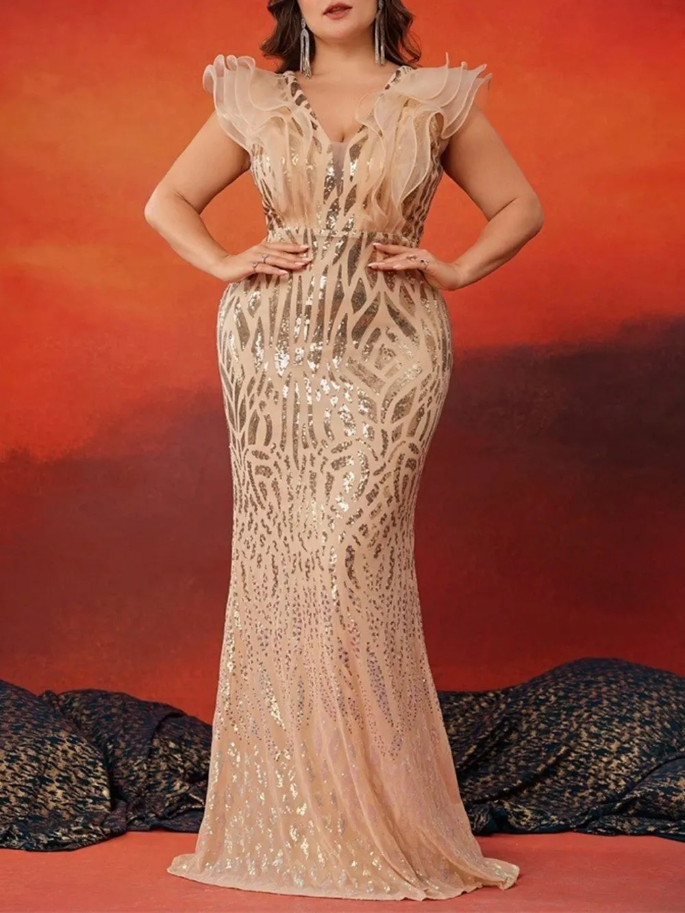 Maree Champagne Sequin Plus Size Maxi Dress - OWNCI Maree Champagne Sequin Plus Size Maxi Dress - OWNCI