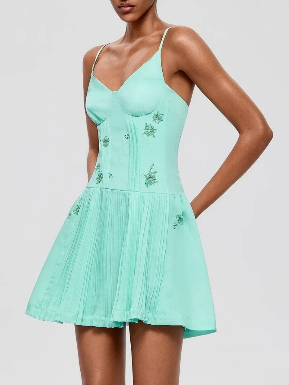 948173728ea3995a30eb3776c4fa887c Gabby Spaghetti Pleated Mini Dress