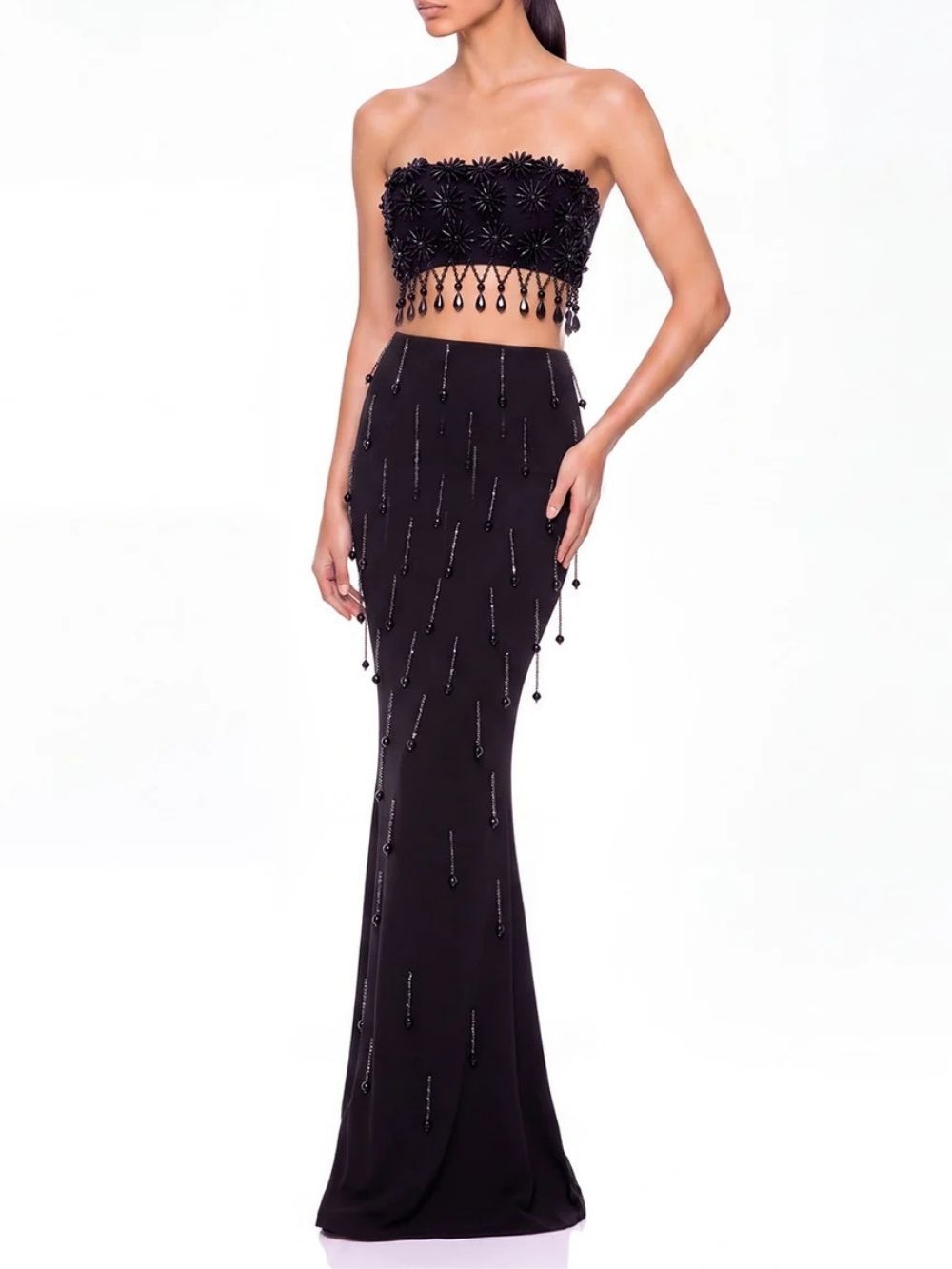 Anqorin Strapless Fringe Bandage Skirt Set - OWNCI Anqorin Strapless Fringe Bandage Skirt Set - OWNCI