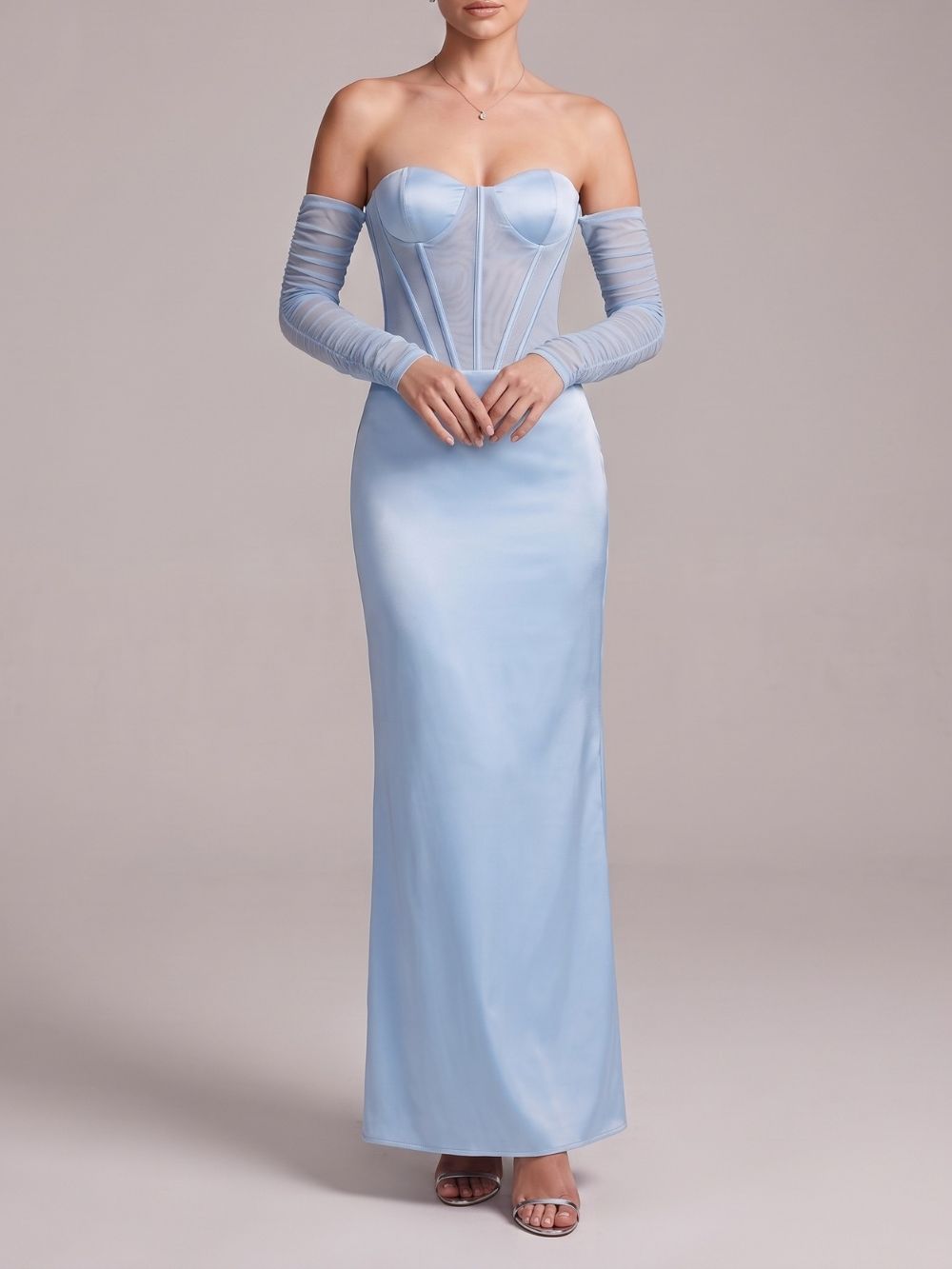 Maru Blue Off-Shoulder Corset Maxi Dress - OWNCI Maru Blue Off-Shoulder Corset Maxi Dress - OWNCI