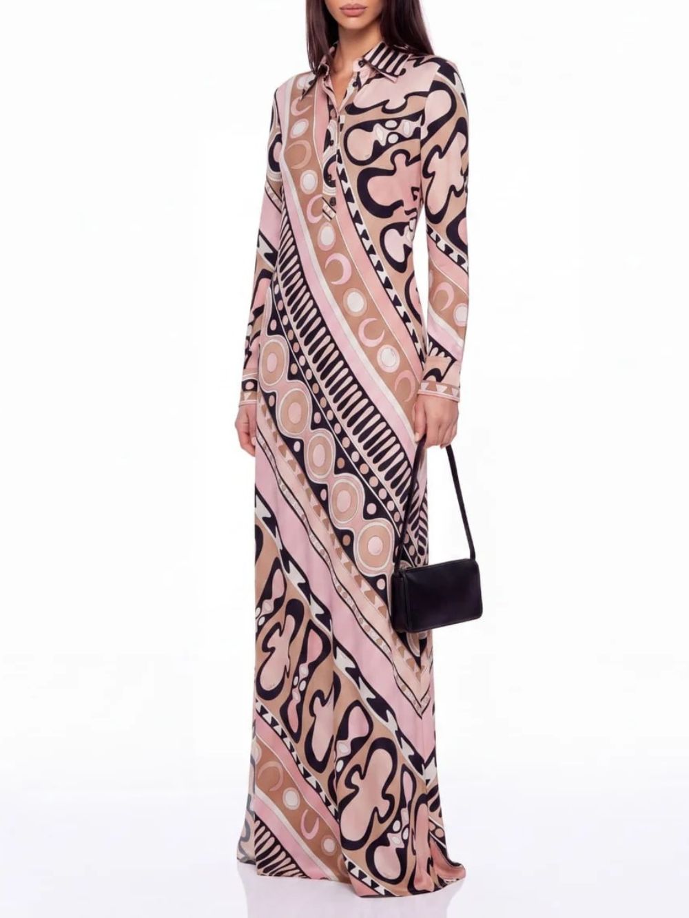 Hylora Long Sleeve Geo Printed Maxi Dress - OWNCI Hylora Long Sleeve Geo Printed Maxi Dress - OWNCI