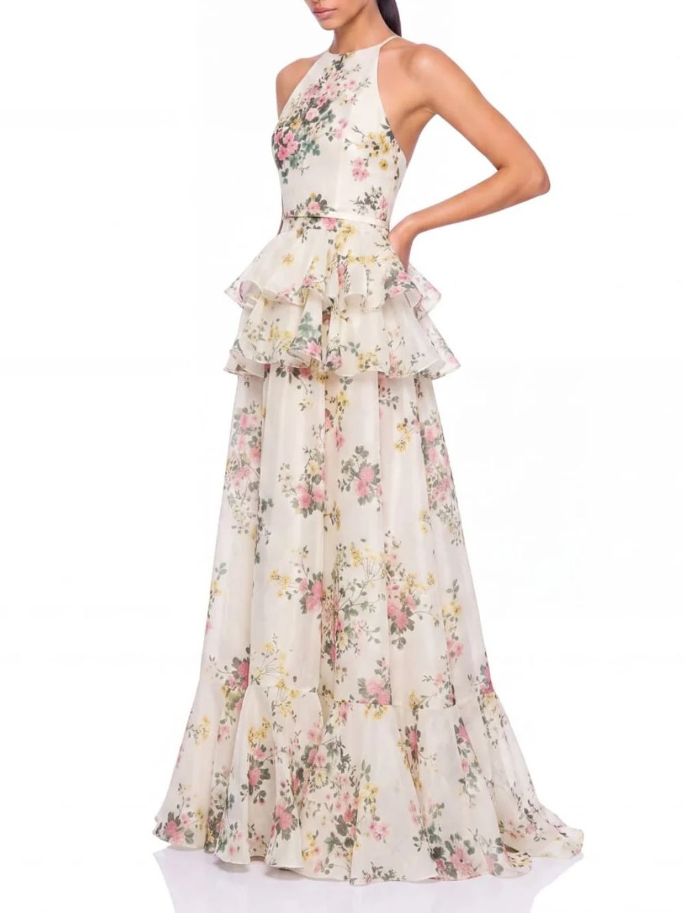 Ravelix Floral Ruffle Maxi Dress In Beige - OWNCI