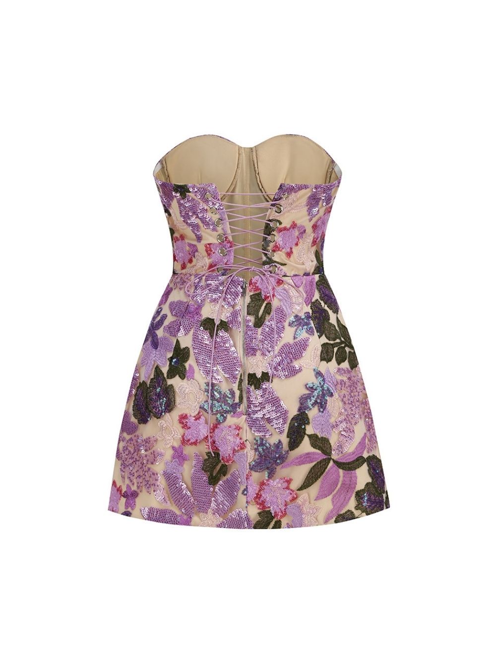 Martine Strapless Flower Sequin Embroidery Mini Dress - OWNCI