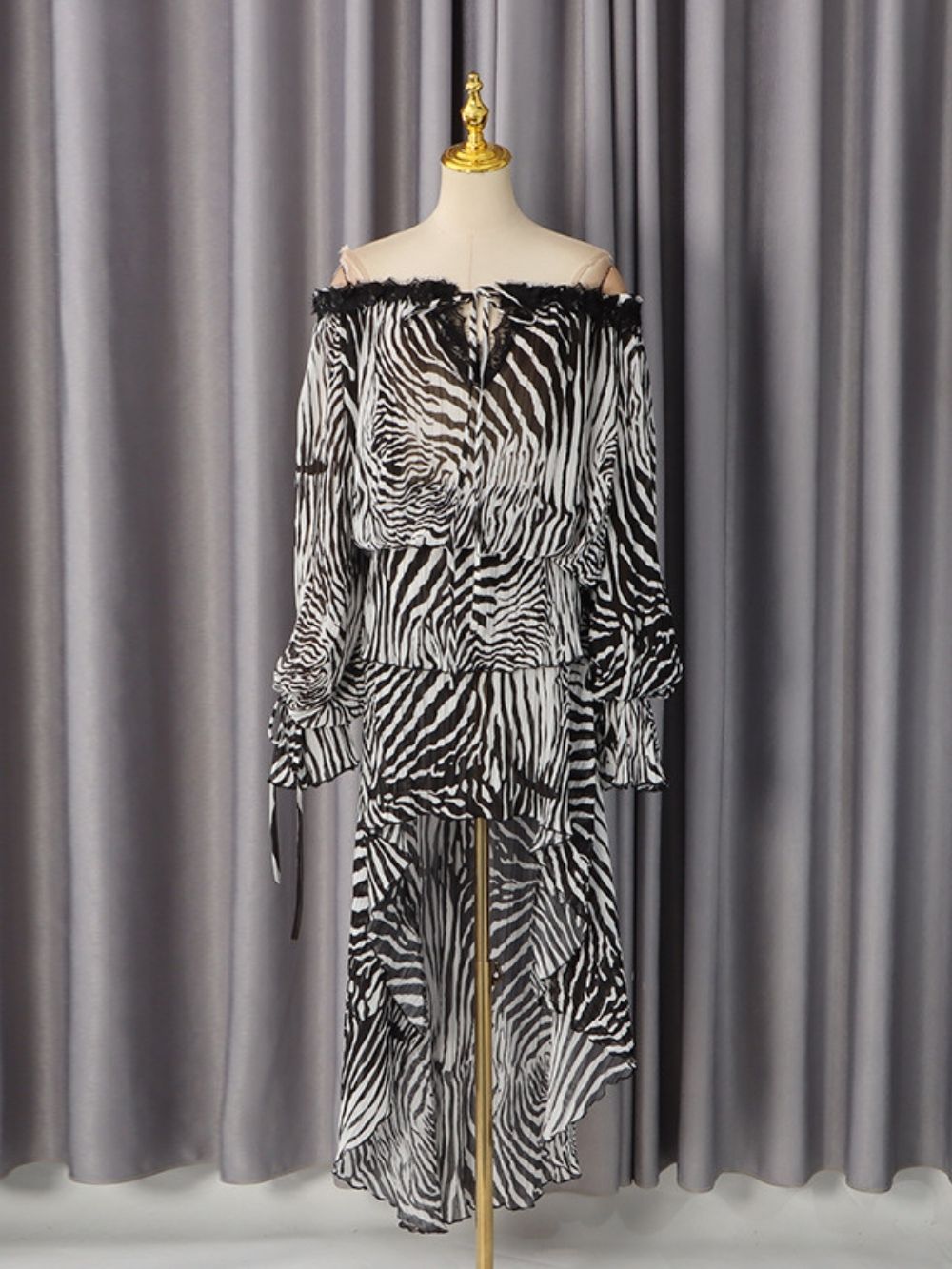 Kayoko Zebra Stripe Off-Shoulder Skirt Set - OWNCI