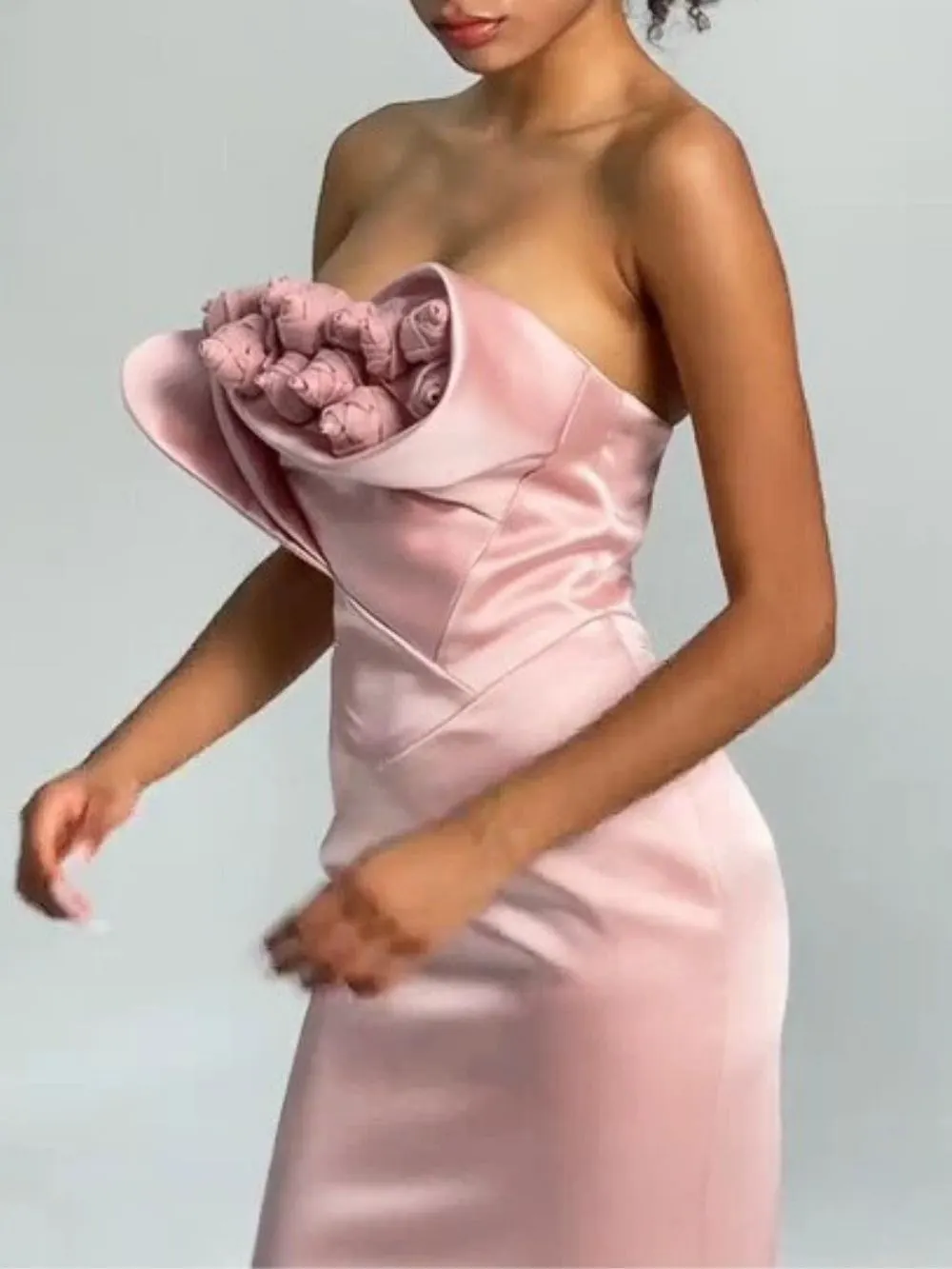 978658bf590b70335b228616fb3d3462 Manju Pink Strapless Flower Maxi Dress