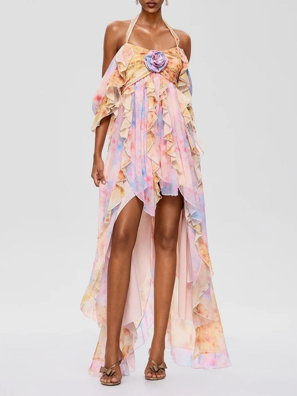 97cd1d4d642970e4ed44f562341df7d7 Oxiren Ruffle Flower High Low Dress