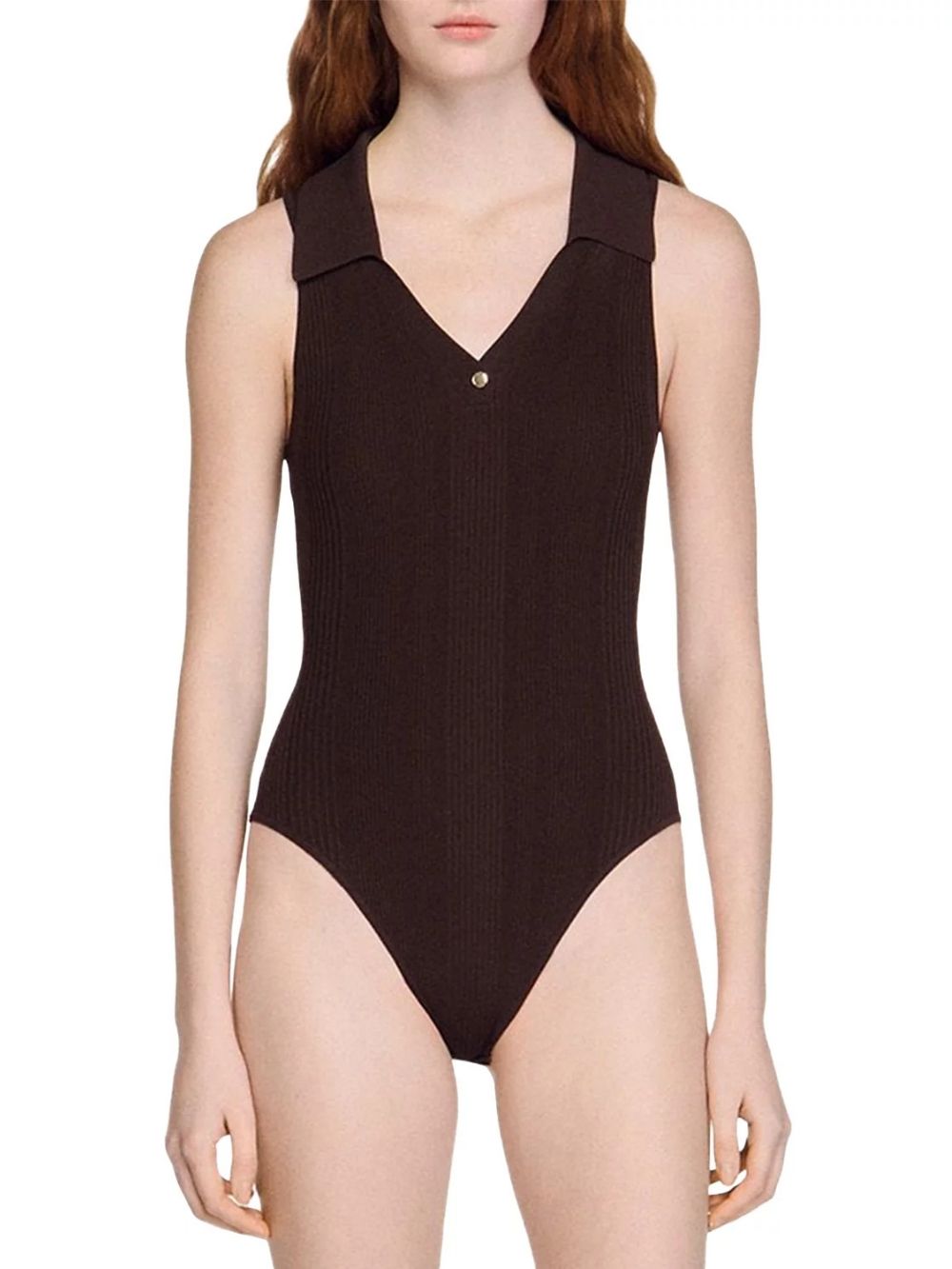 Ribbed Knit Polo Bodysuit - OWNCI